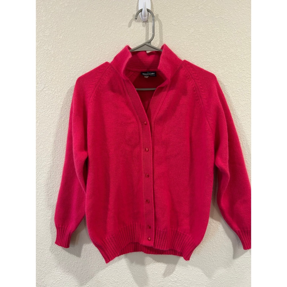 Vintage Glengyle Women's Pink Button Front V-Neck Knit Cardigan Sweater Size 14